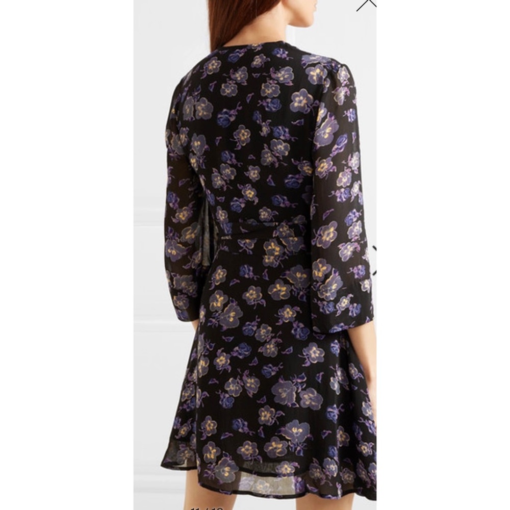 NWT Ganni Floral Print Georgette Wrap Puff Dress - Picture 3 of 13